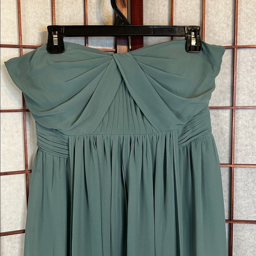 Birds Grey Elegant Strapless Green Dress with Shawl size large - Picture 4 of 9